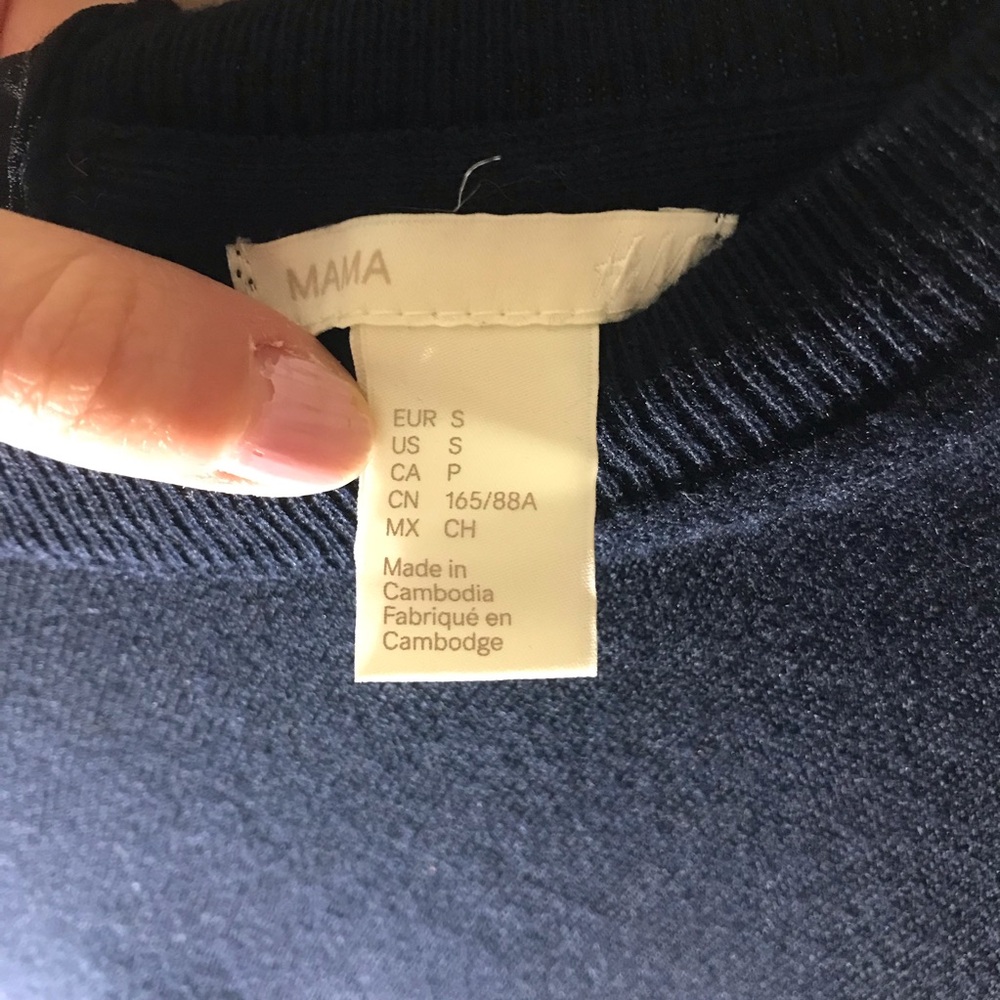 H&M S small navy blue Mama Maternity Sweater pullover open tie back bow - Picture 13 of 13